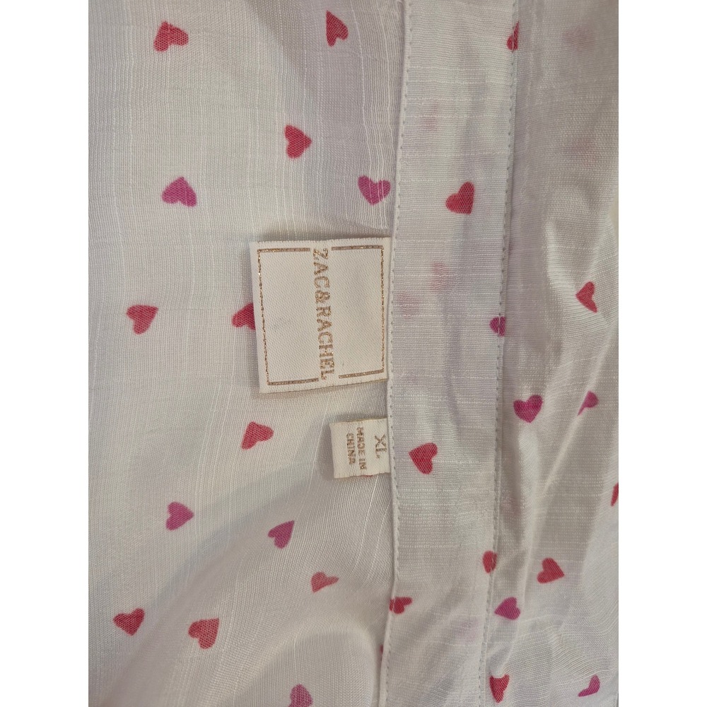 Zac & Rachel Womens XL White Pink Heart Print Button Down Sleeveless Blouse Top - Picture 3 of 6